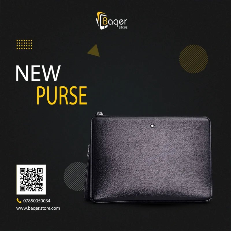 Minimal Classic Leather Zip Clutch – Black Edition